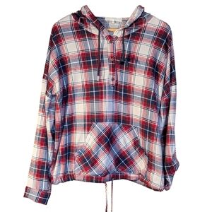 Eden & Olivia Red and Blue Plaid Top Hoodie XL Outdoor Cabin Grunge